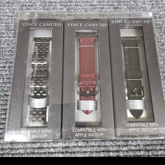 Vince Camuto Accessories - Vince Camuto Apple Watch Band 3 Pack 42 44 45mm Leather Silicone Steel NIB